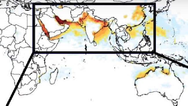 Northern Australia is already in a stifling heat zone stretching across Asia.