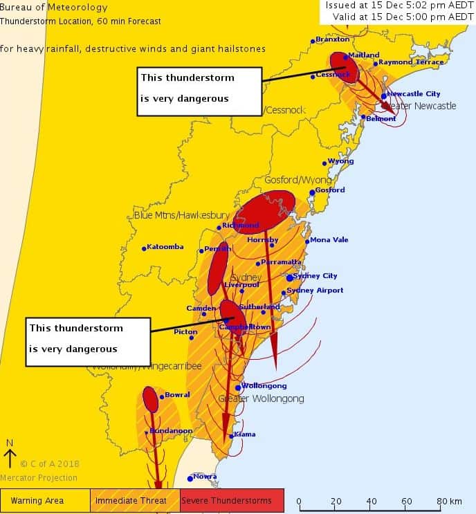 The Bureau of Meteorology (BOM) issued a severe thunderstorm warning Saturday afternoon.