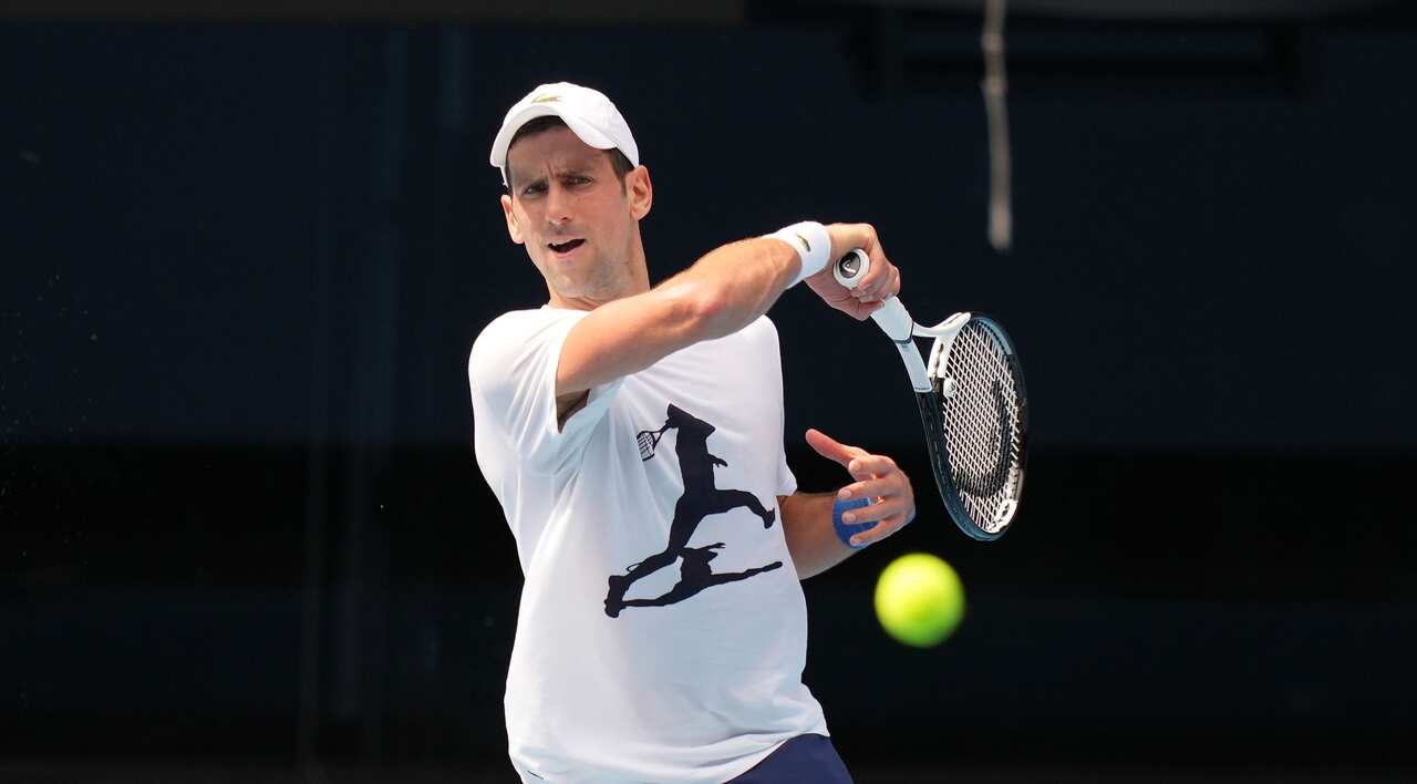 Novak Djokovic during a practice session at Melbourne Park.