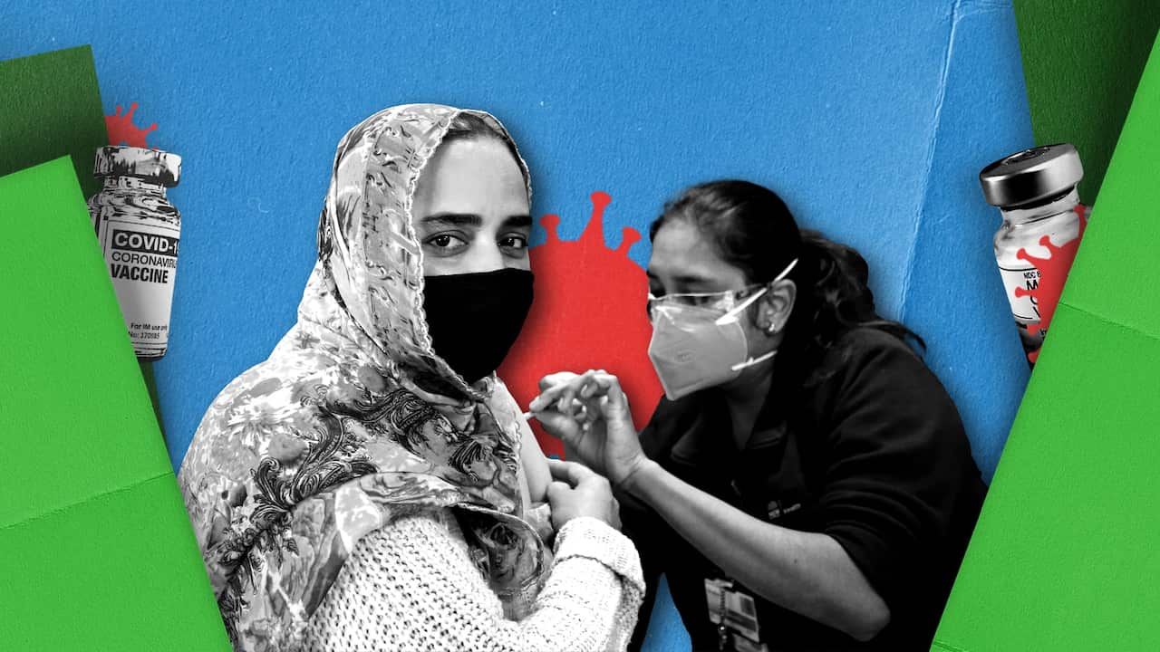 A woman receives a COVID-19 vaccination at the Australian Sikh Association pop-up clinic in Sydney in August.