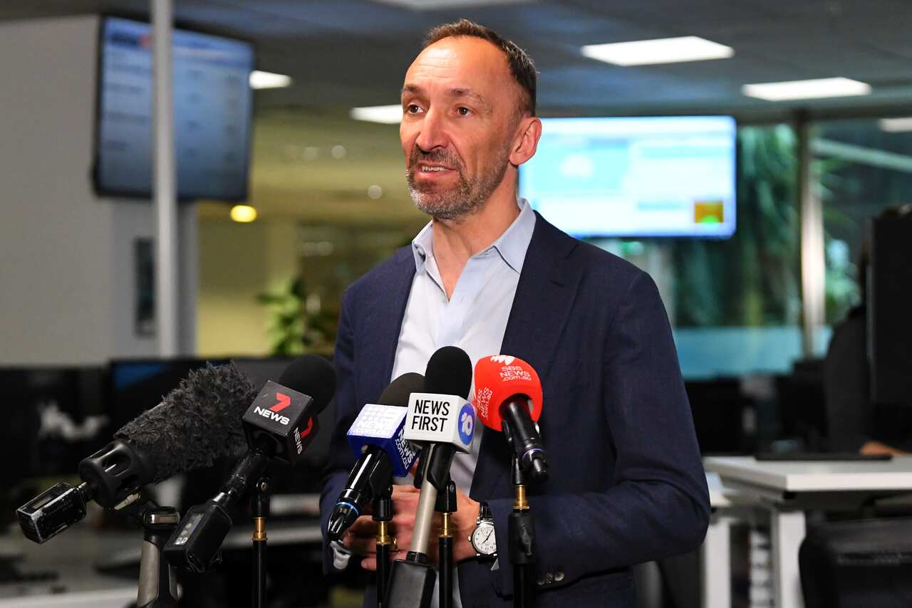 Jetstar CEO Gareth Evans speaks to media during a press conference at the Jetstar operations centre in Melbourne.