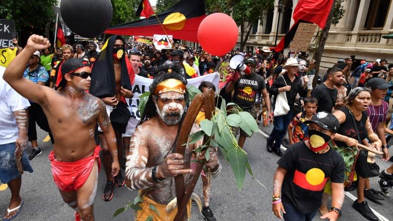 Aboriginal protesters during a rally in Brisbane (AAP).