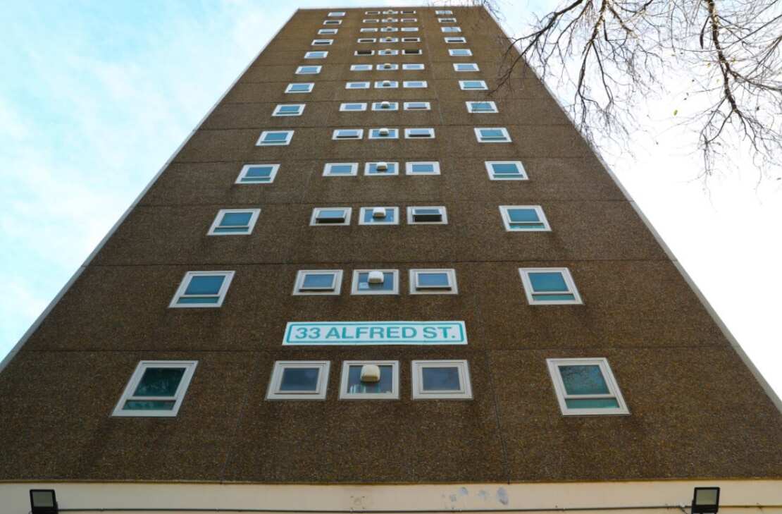A public housing tower in North Melbourne while it was under strict lockdown in Melbourne on Saturday, July 18, 2020.