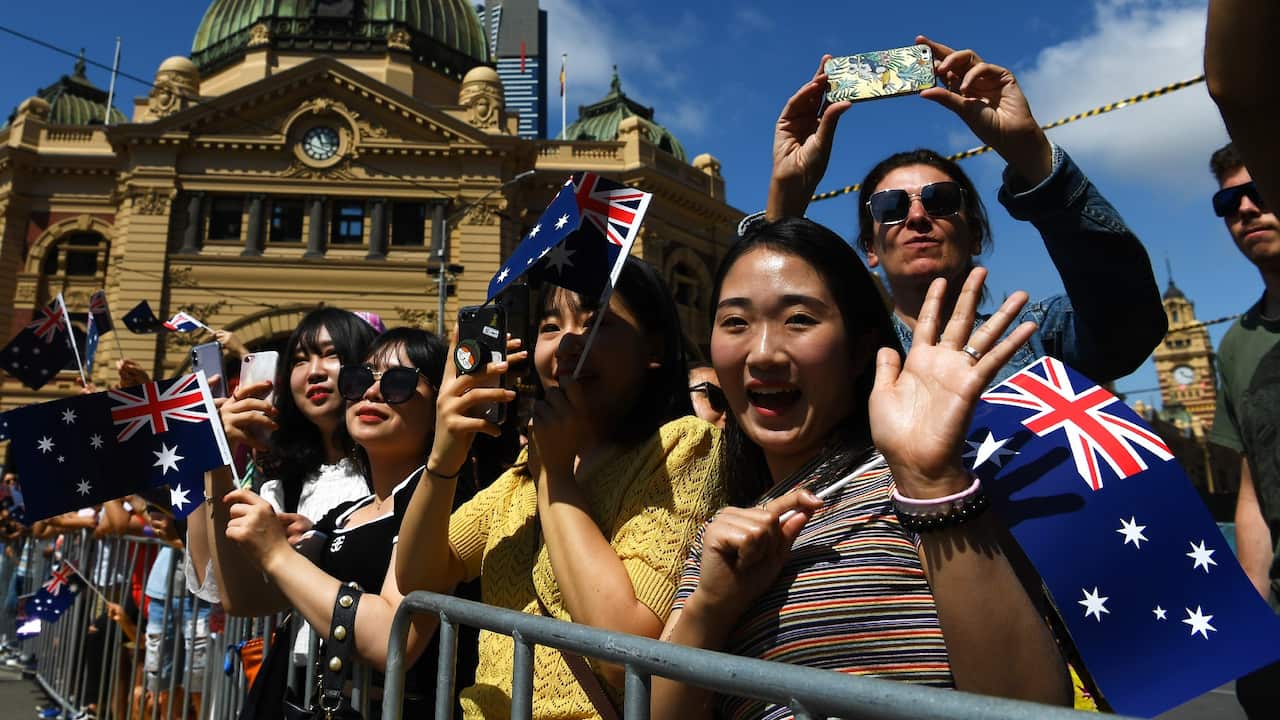 Participants take part in the Australia Day parade celebrations in Melbourne