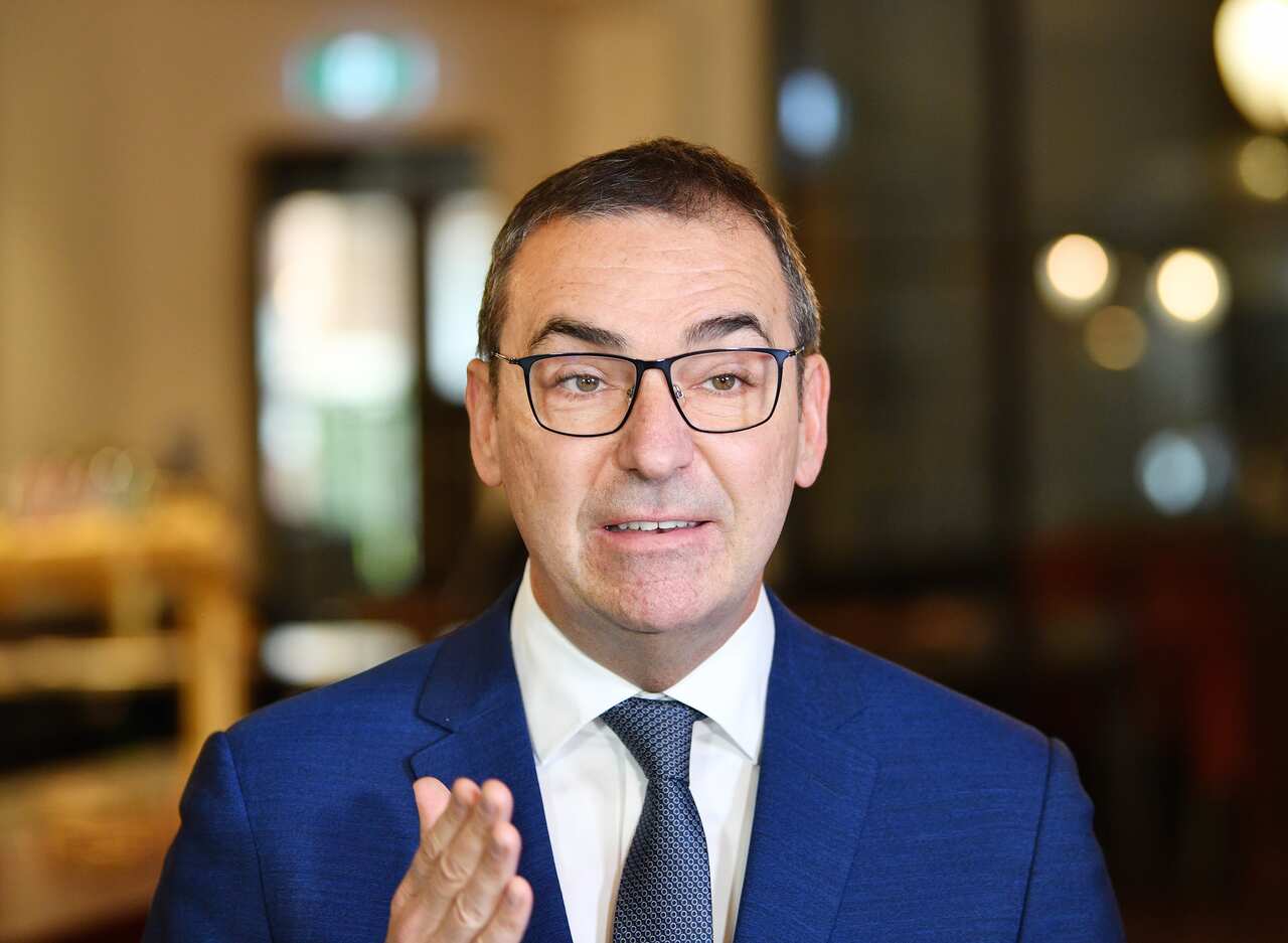 South Australian Premier Steven Marshall speaks to the media during a door stop at Coopers Alehouse in Adelaide, Wednesday, May 27, 2020. South Australia will ease more coronavirus restrictions from June 1. (AAP Image/David Mariuz) NO ARCHIVING