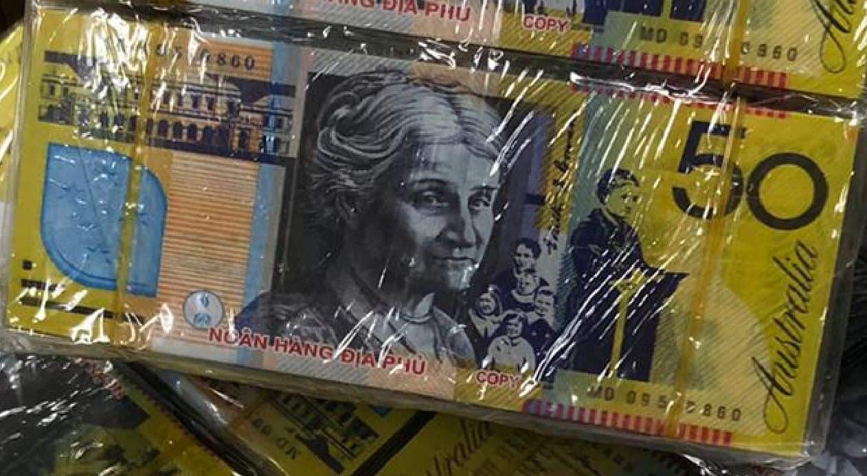 This batch of fake currency bears the word 'copy' and the Vietnamese inscription 'Ngân Hàng Địa Phủ' which translates to 'Hell Bank'.