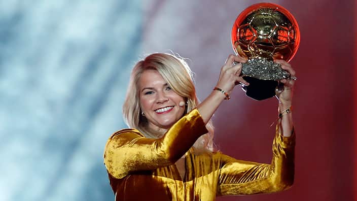 Ada Hegerberg celebrates Women's Ballon d'Or award