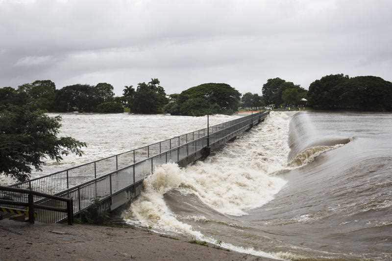 Floodwaters at Aplins Weir in Townsville.