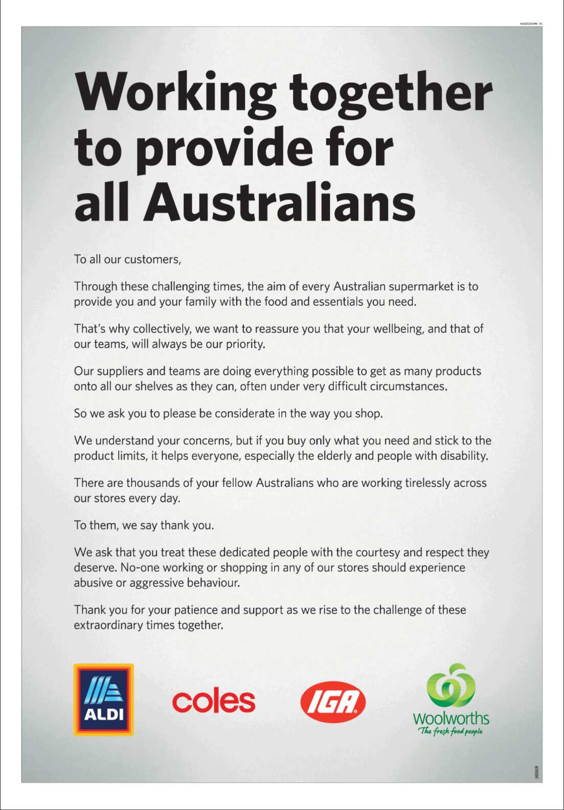 Working together to provide for all Australians