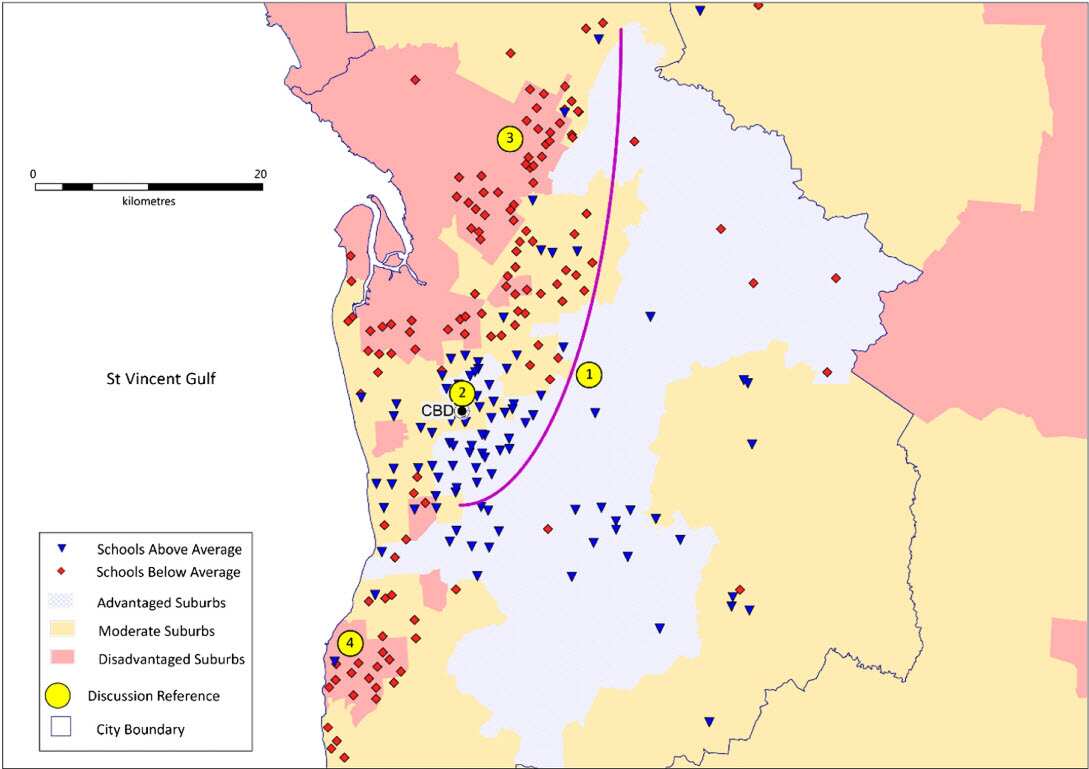 Schools above/below average in Adelaide, Grade 5 reading, 2016 