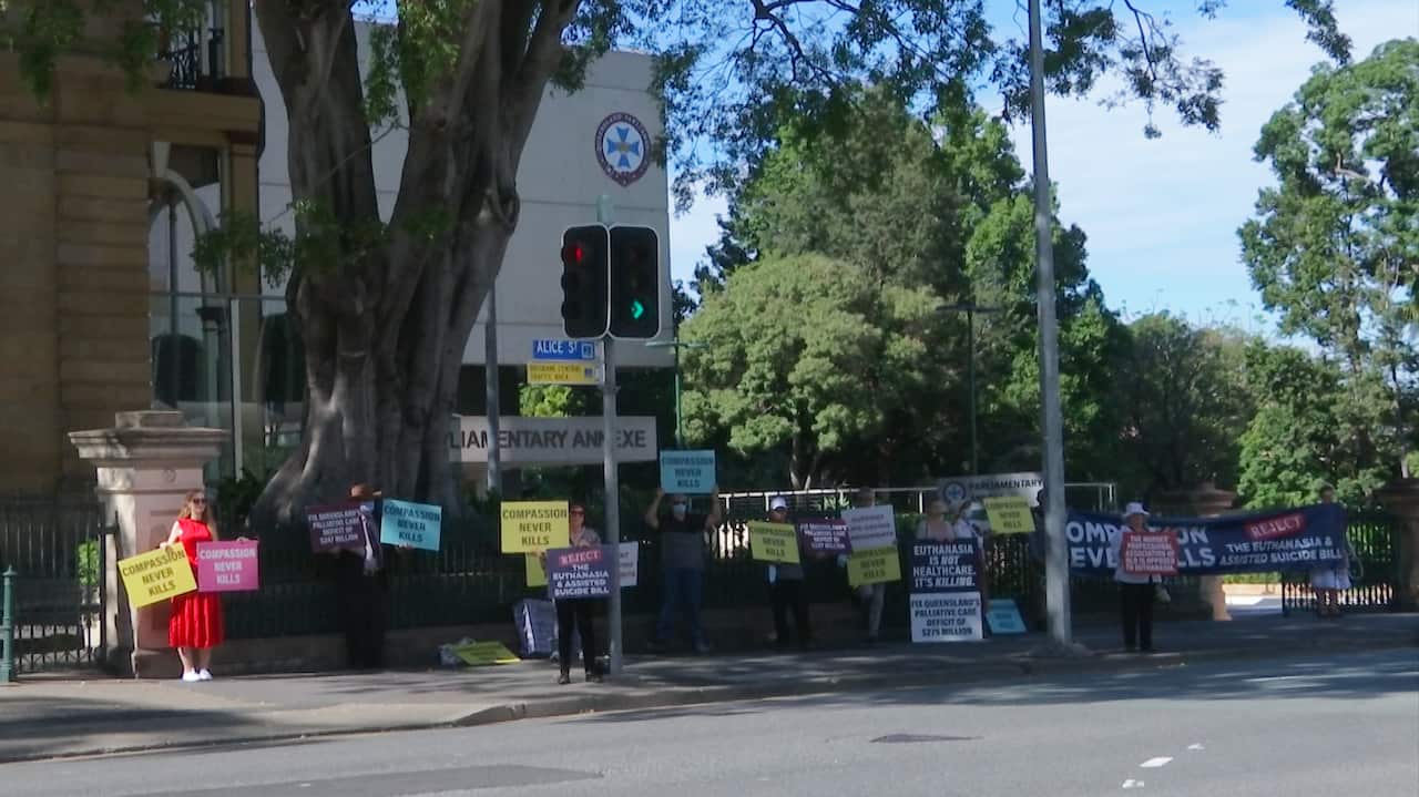 Anti-VAD rally outside Queensland parliament.
