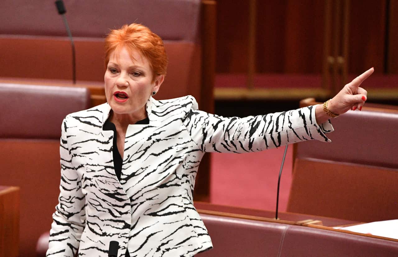 One Nation leader Senator Pauline Hanson responds to Senator Fraser Anning's first speech in the Senate.
