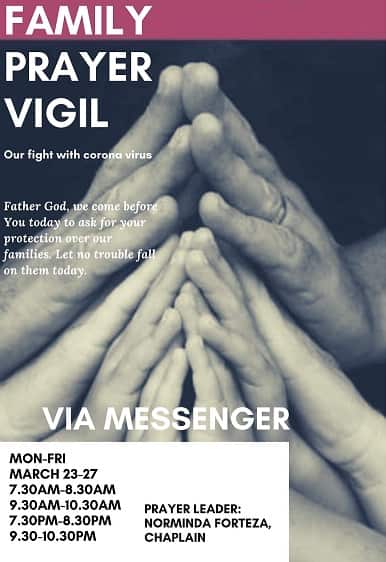 AFCS conducted a Family Prayer Vigil amid the coronavirus crisis.