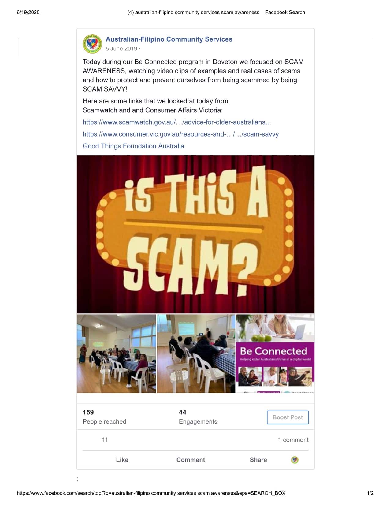AFCS Scam awareness post