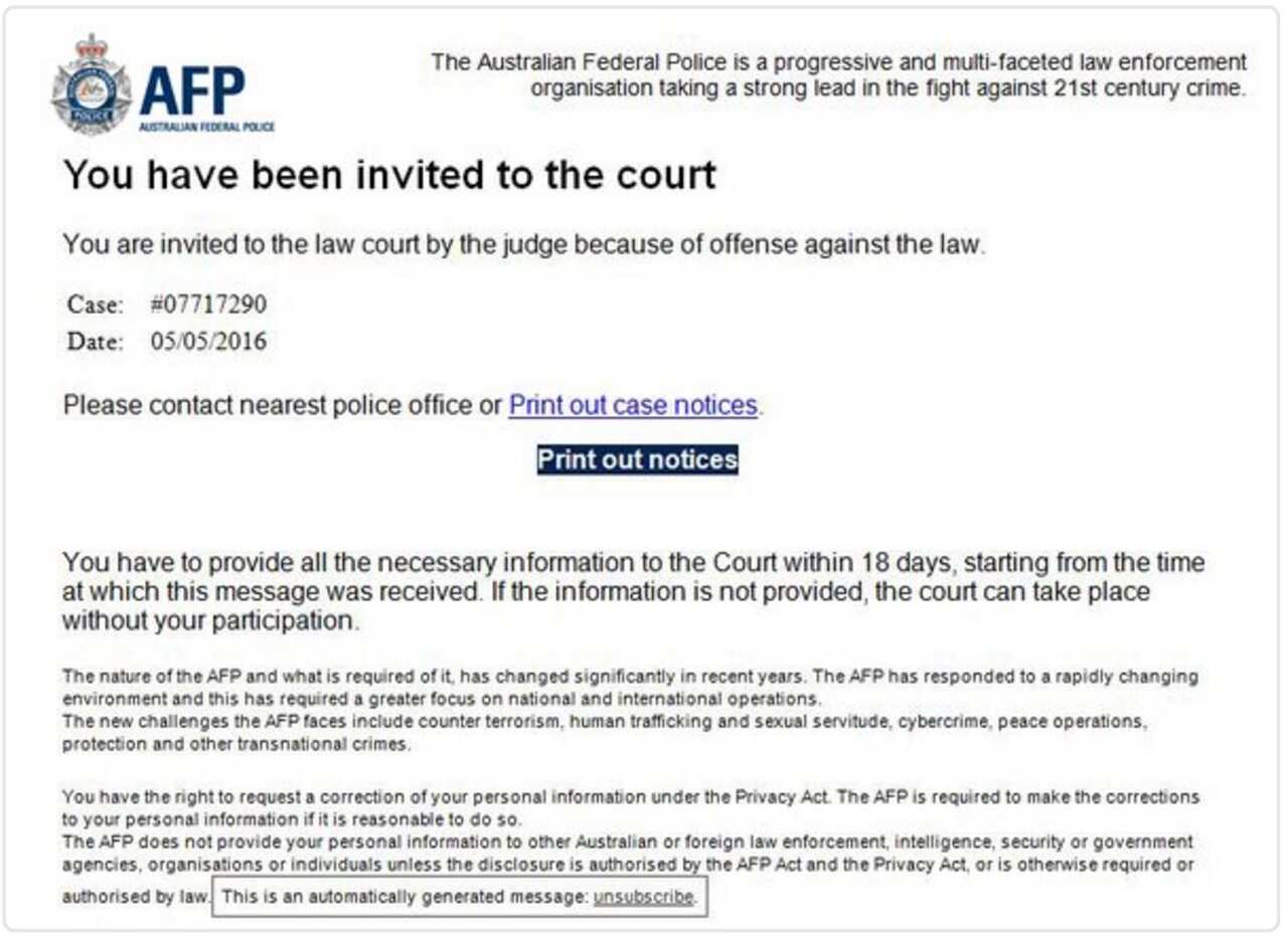 AFP, SCAM ALERT, AUSTRALIA, COURT, MALWARE