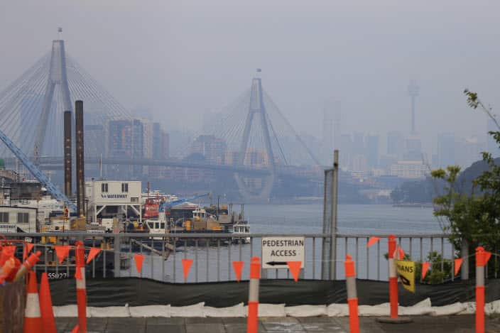Smoke haze drifts over the CBD in Sydney