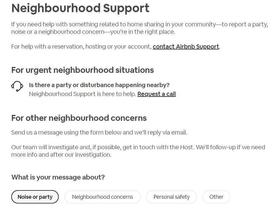 Airbnb Neighbourhood Support