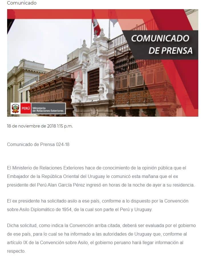 Alan García pide asilo