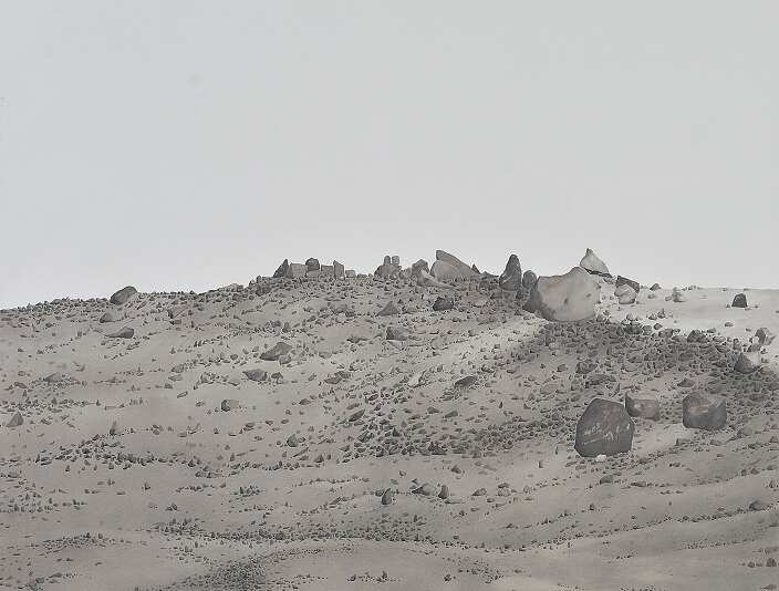 KAZIM AliPattoki, Pakistan b. 1979Untitled (Ruins series) 2017 (detail)Watercolour pigments on paper206 x 456 cm Courtesy the artist and Jhaveri Contemporary, Mumbai