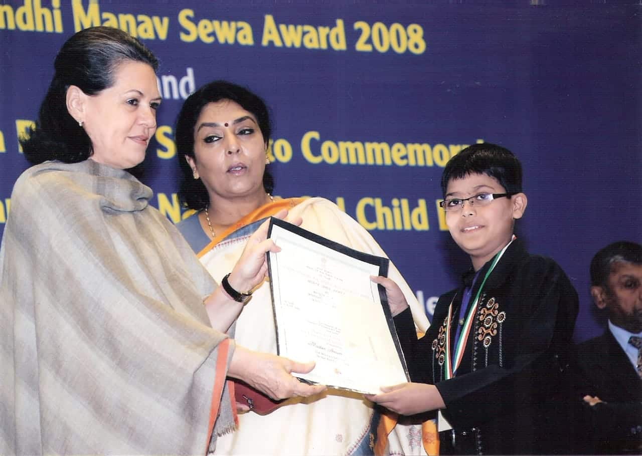 Aman Rehman with Indian Congress party president Sonia Gandhi