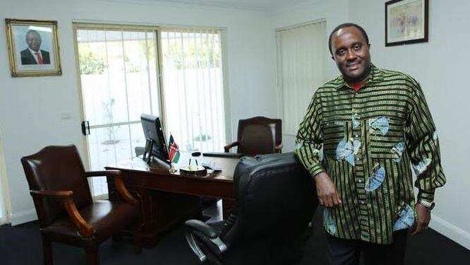 Balozi wa Kenya nchini Australia, Mh Isaiya Kabira ofisini