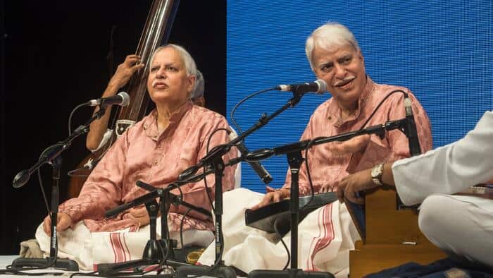 Pt. Rajan and Pt.Sajan Mishra performing for Prahar 8, 20-hour-long concert of rare ragas at Shanmukhananda Hall on December 8, 2018 in Mumbai, India