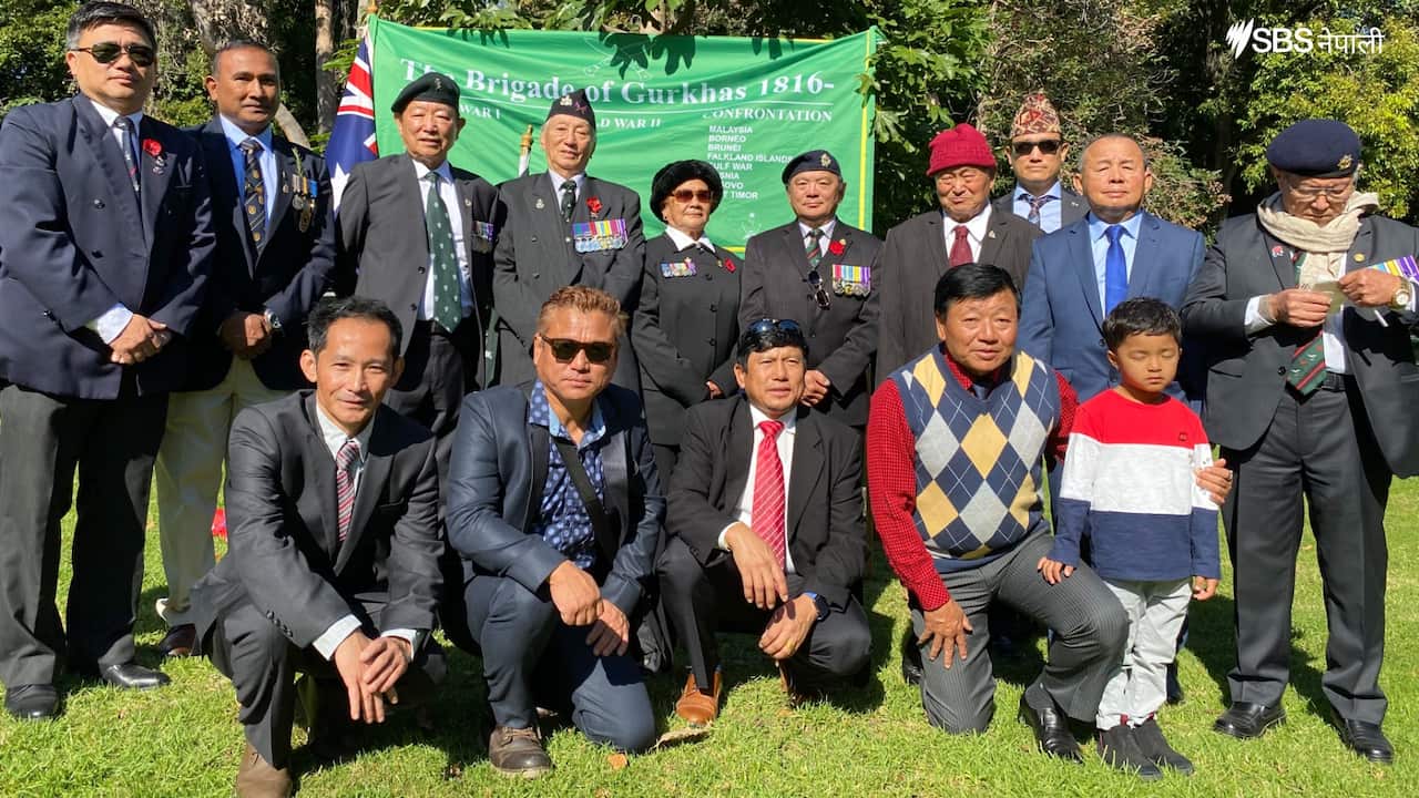 Participants from The Brigade of Gurkhas at the 2022 Anzac Day Parade in Melbourne, Australia.