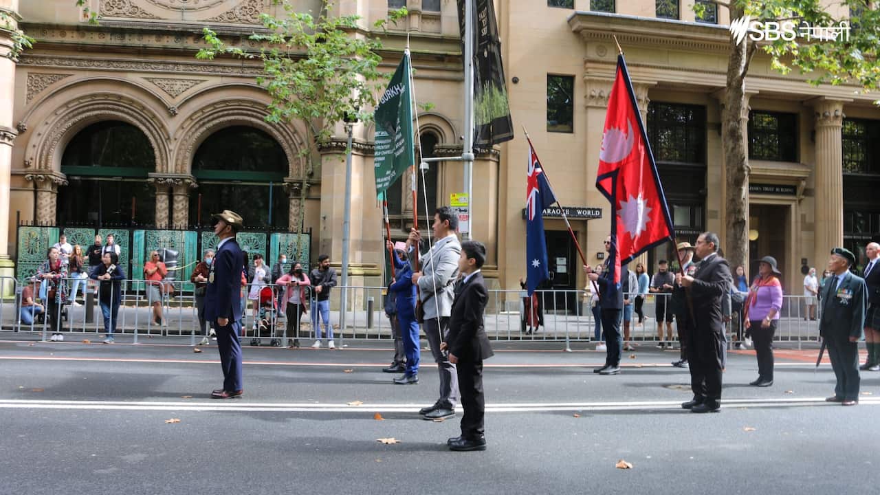The Brigade of Gurkhas marching at the Anzac Day Parade in Sydney on 25 April, 2022.
