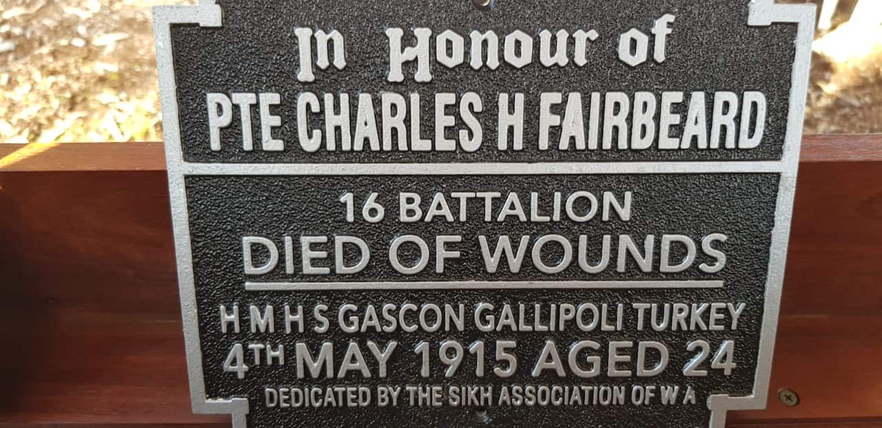 The plaque commemorating Private Fairbeard, an Indian Anzac in WWI, installed at Perth's Kings Park over the weekend