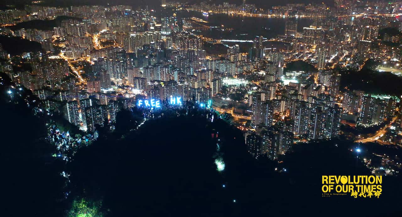 Protester protesting on Lion Rock Hong Kong