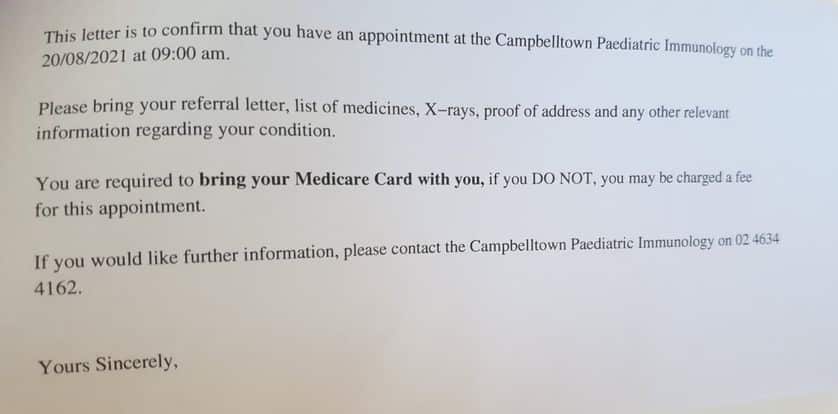 The Referral letter gave Emily an appointment on 20/08/2021.