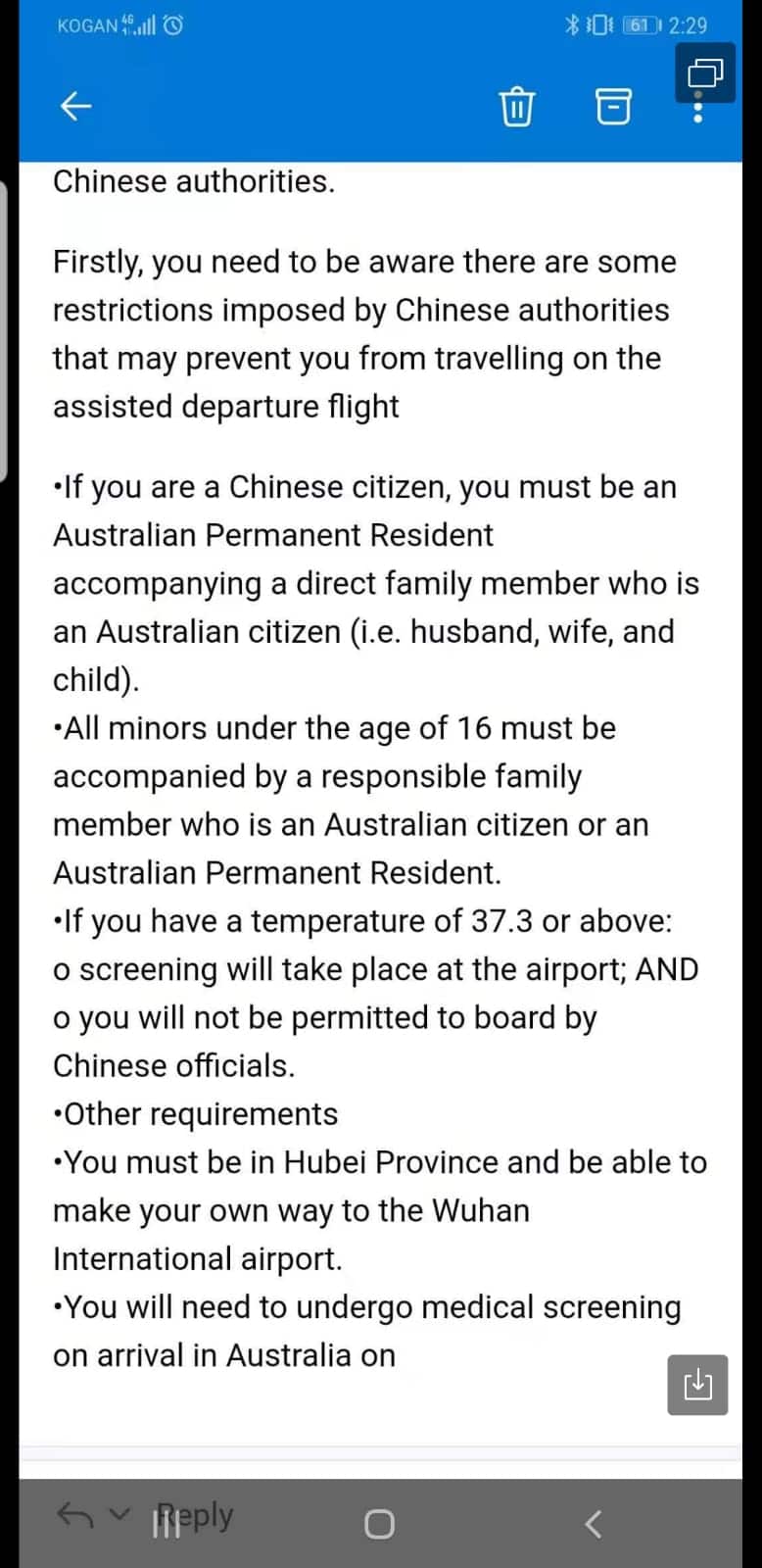 A screenshot of a portion of the DFAT notice.