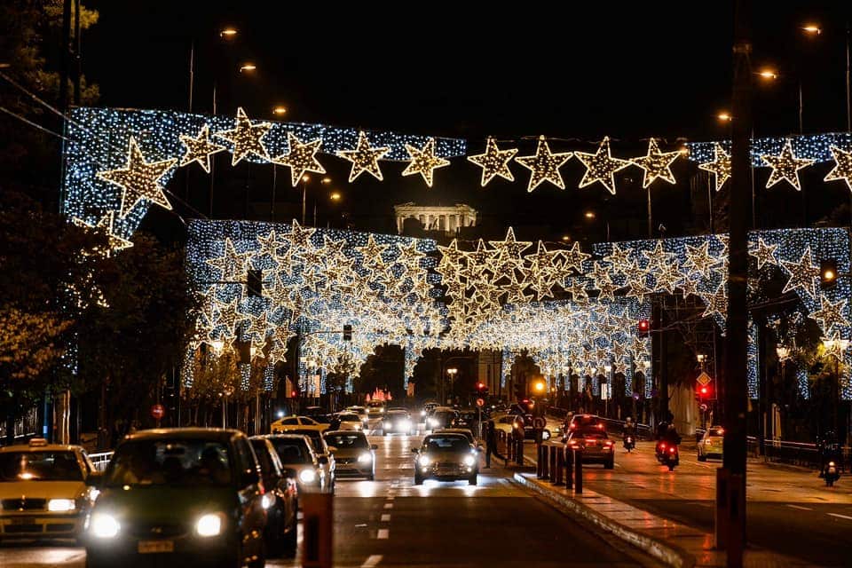 City of Athens lit-up street