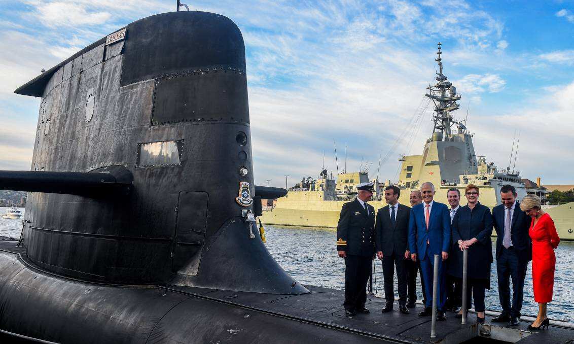 Emmanuel Macron and Malcolm Turnbull on the Collins-class submarine. 