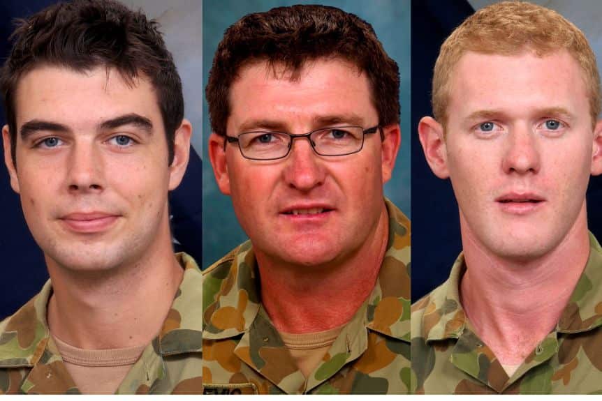 Sapper James Martin (left), Lance Corporal Stjepan Milosevic and Private Robert Poate (right), were killed in Afghanistan.