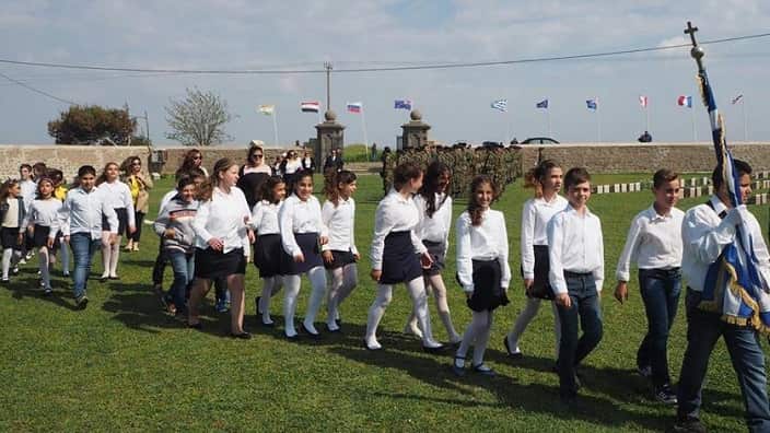 Lemnos schools students in this years Lemnos Anzac Commemorations.