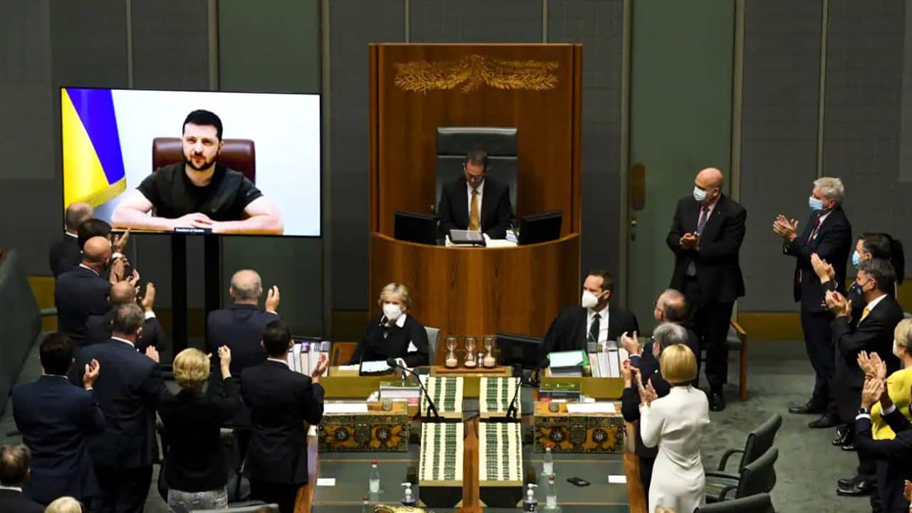 سخنرانی ولودیمیر زلنسکی رییس جمهور اوکراین در پارلمان استرالیا