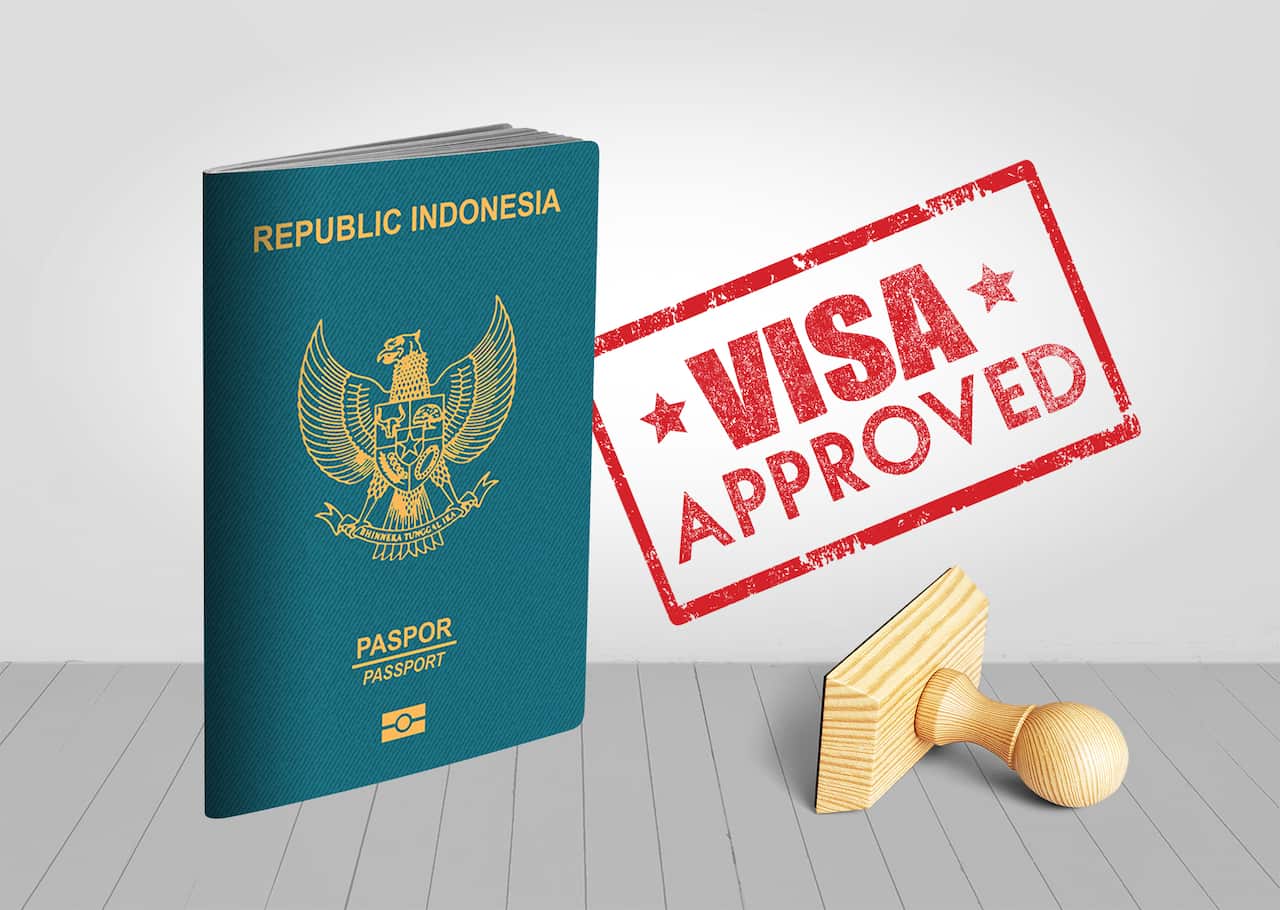 Indonesian Passport with Visa Approved Wooden Stamp for Travel