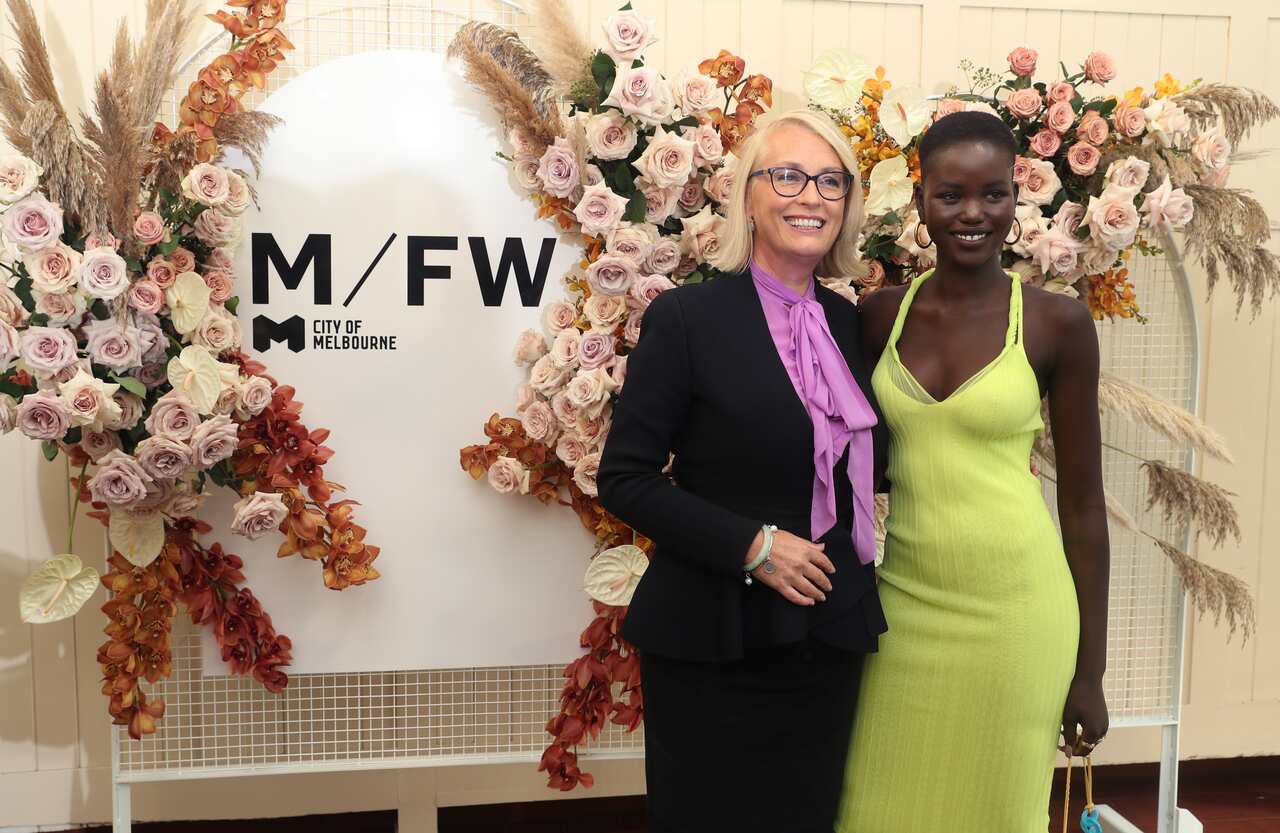 Adut Akech with Melbourne Lord Mayor Sally Capp