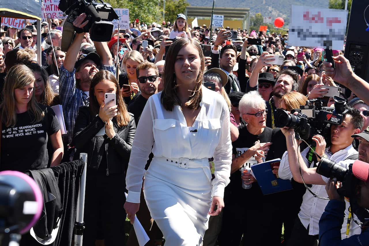 Former Liberal staffer Brittany Higgins at the March 4 Justice rally in Canberra.