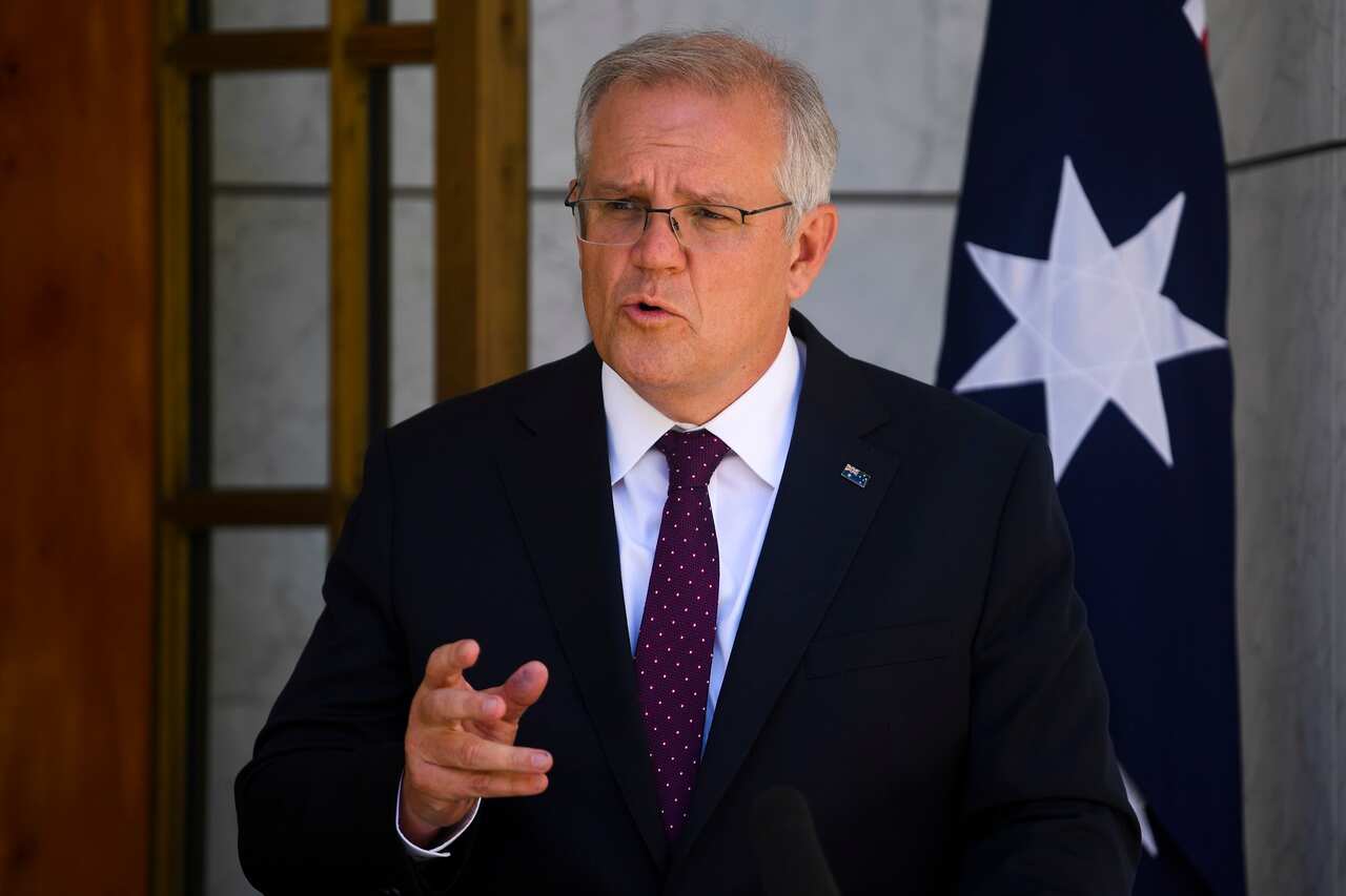 Australian Prime Minister Scott Morrison speaks during a press conference following a national cabinet meeting.