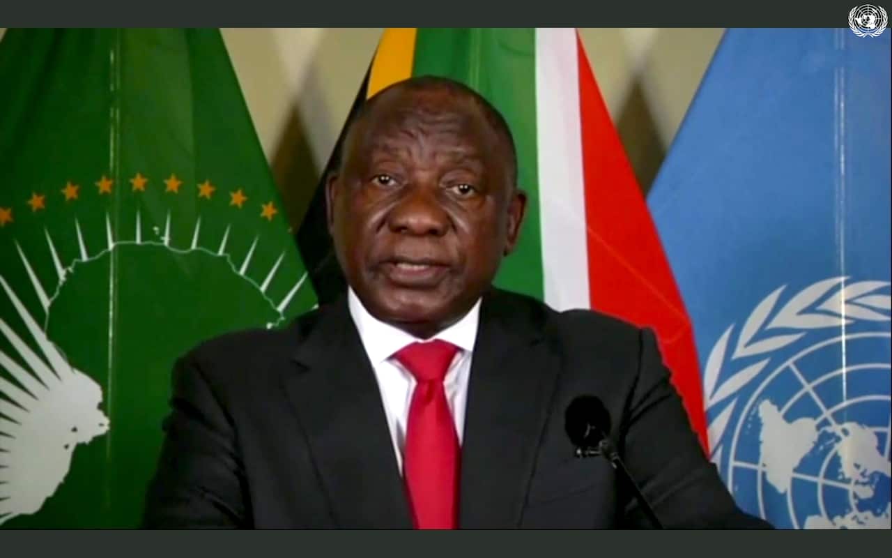 Cyril Ramaphosa, praesident of South Africa, speaks in a pre-recorded message which was played during the 75th United Nations General Assembly on 22 September.