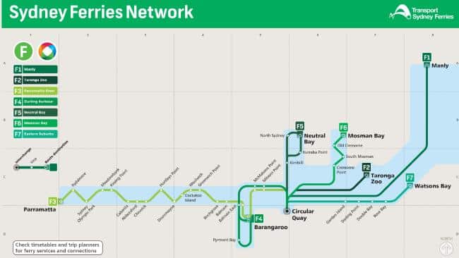 The new Sydney Ferry map.