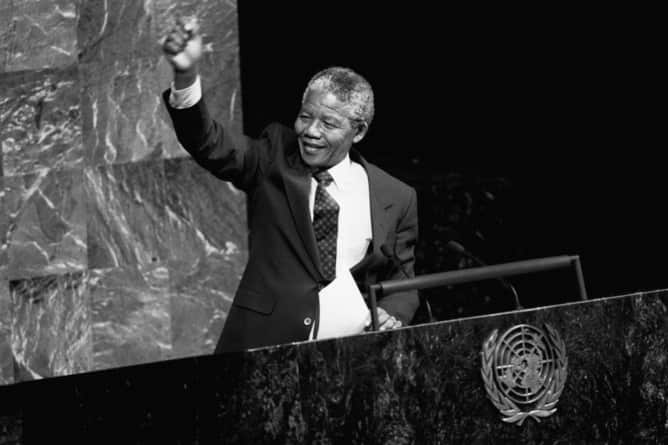 Making history: Mandela addressing the United Nations in 1990, shortly after being released from prison. 