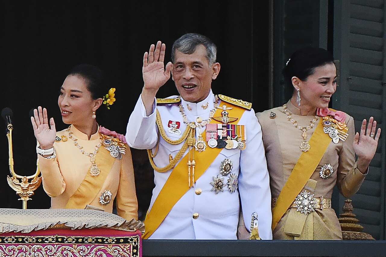 Thailand's King Maha Vajiralongkorn (centre), Queen Suthida and his daughter Princess Bajrakitiyabha Mahidol (left) during his royal coronation.
