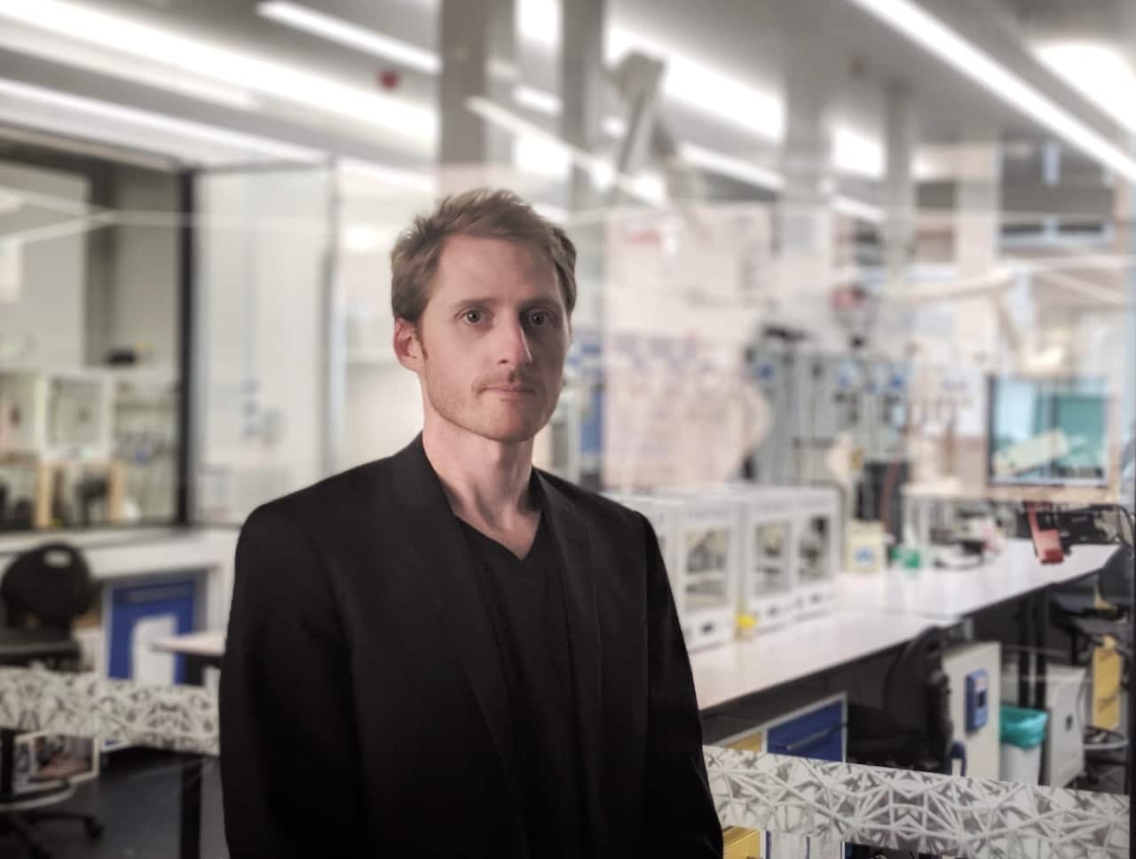 Researcher Cathal O'Connell has deployed resources at Melbourne lab BioFab3D to focus on 3D printing facial shields for the medical community. 