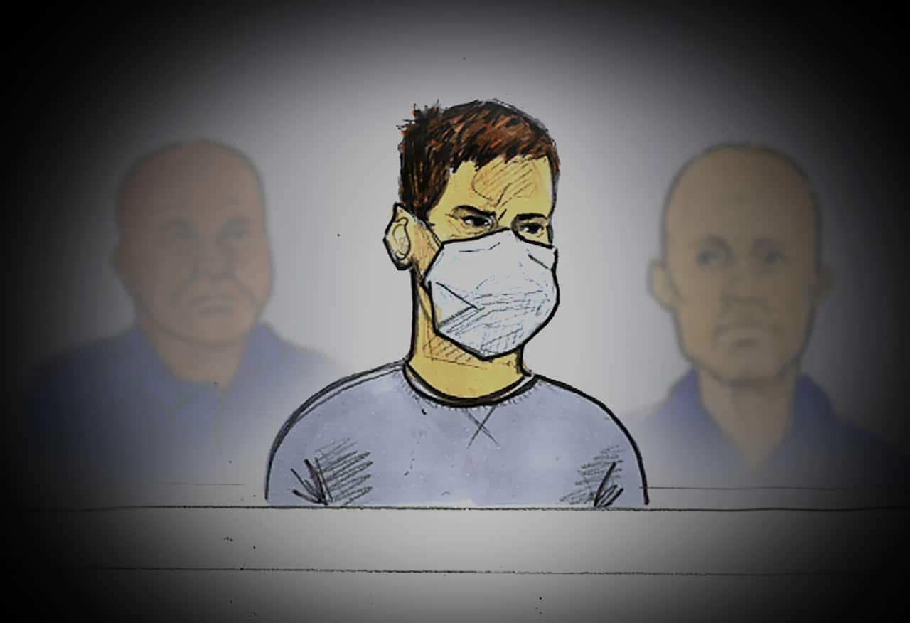 A court sketch of Richard Pusey during his bail hearing at Melbourne Magistrates Court in Melbourne.
