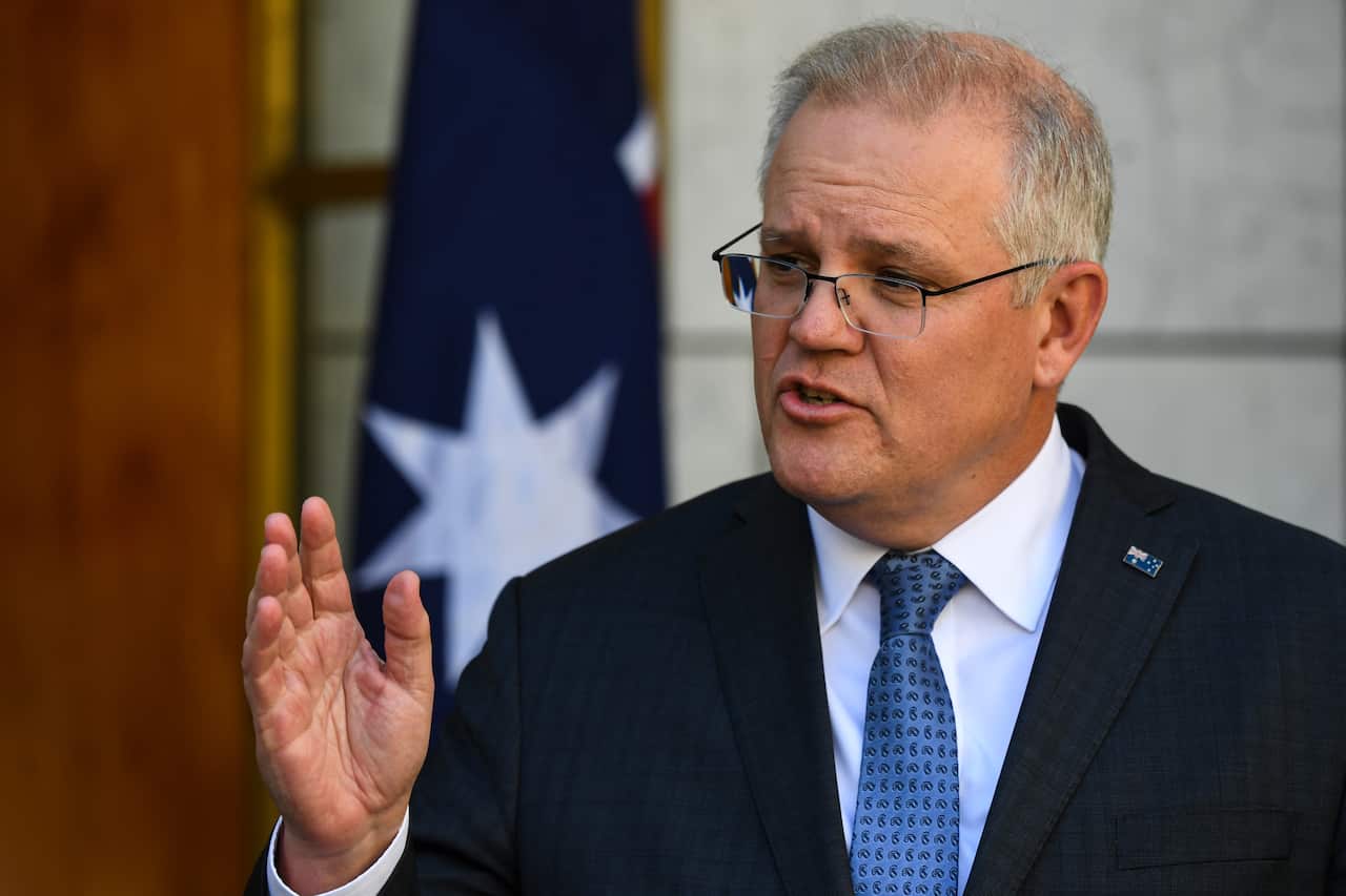 Prime Minister Scott Morrison speaks during a press conference at Parliament House.