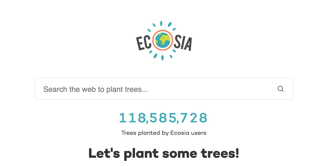 Ecosia focuses on sustainability and positive climate impact.