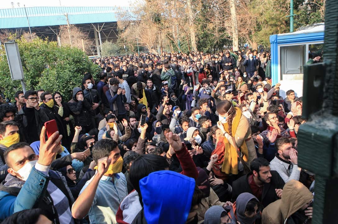 Iranian students protest at the University of Tehran.